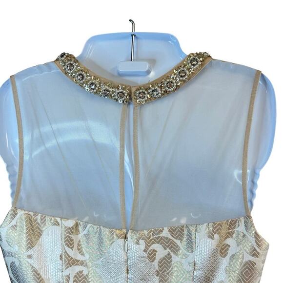 New MAGGY LONDON Starry Night Metallic Jacquard Sheath Dress Beaded Collar SZ 4 - Picture 6 of 10